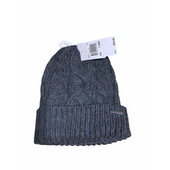 Michael Kors 538241C Women’s One Size Grey Cable Knit Cuff Beanie Hat Cap $48+ - Picture 1 of 3